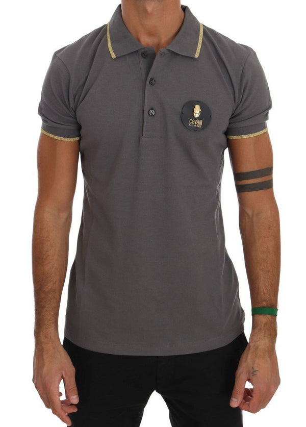 Gray Cotton Short Sleeve Polo T-shirt