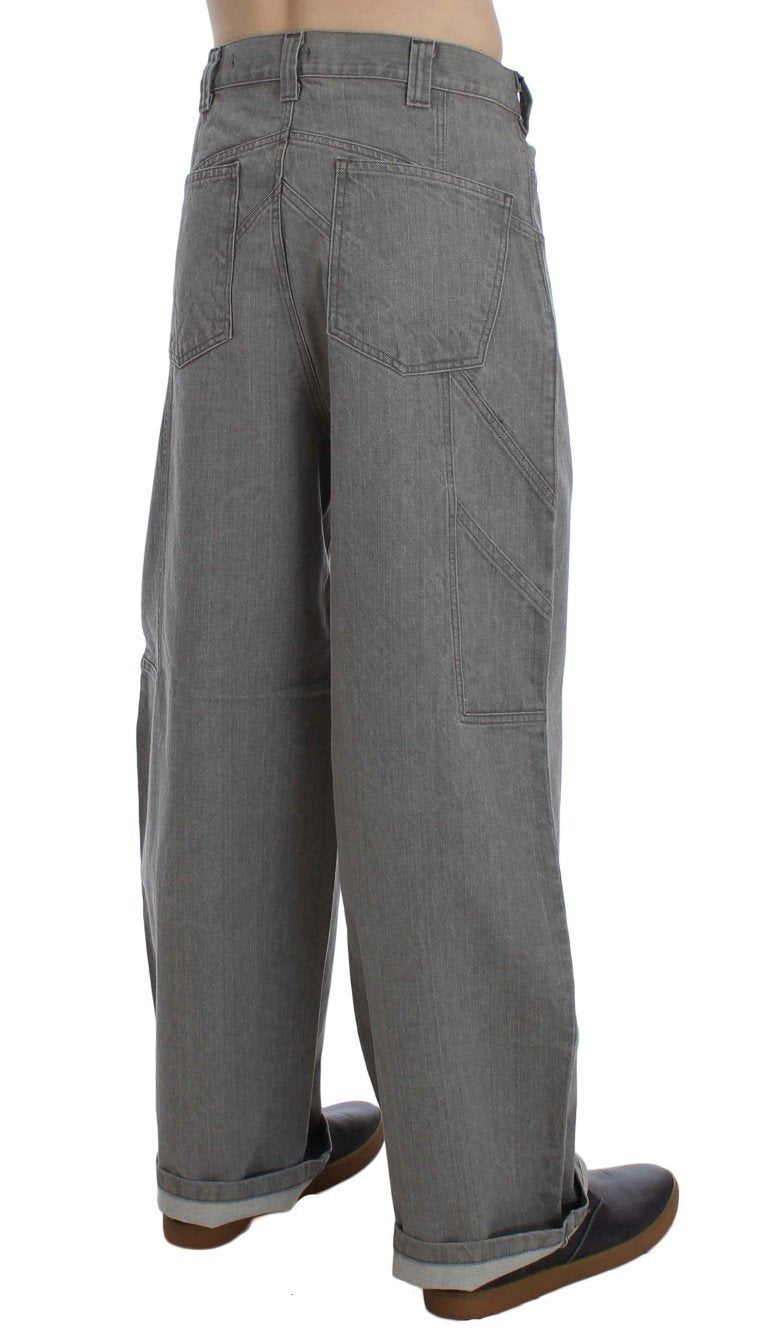 Gray Cotton Denim Baggy Fit Jeans