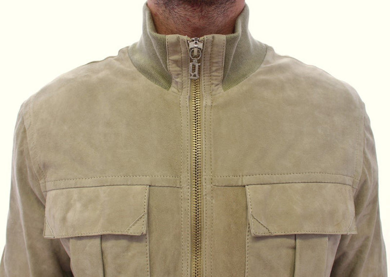 Beige suede leather jacket coat