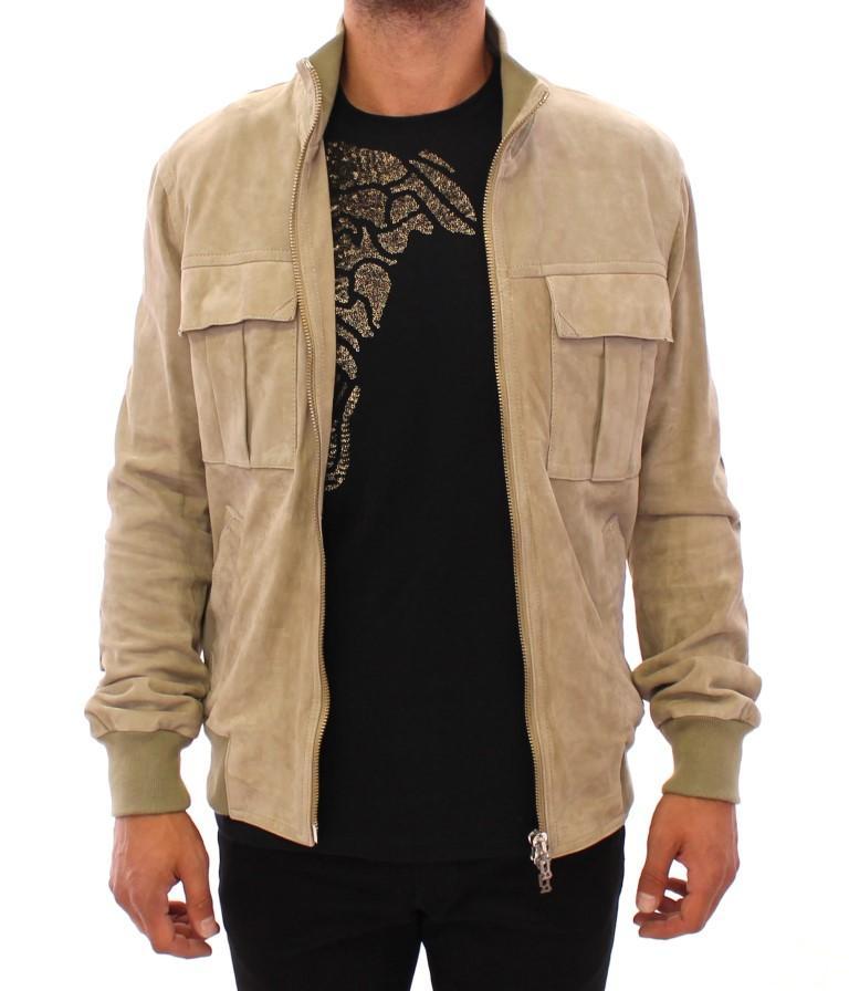 Beige suede leather jacket coat