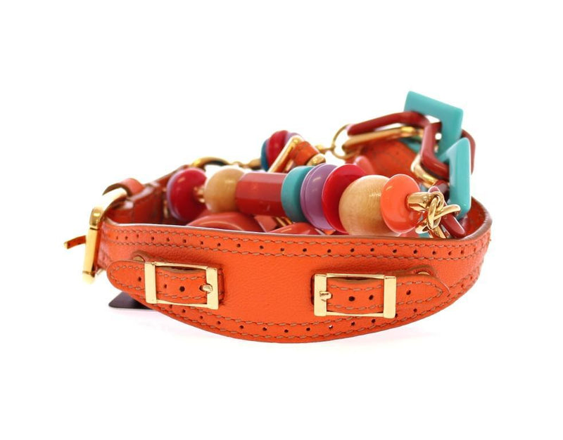 Orange Leather Multicolor Beaded Belt