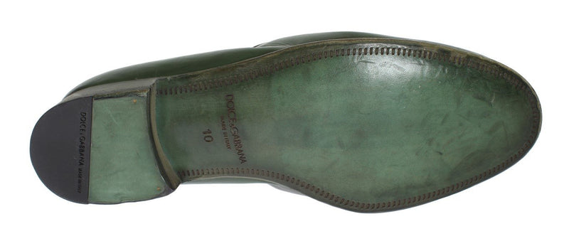 Green Leather Loafers Shoes