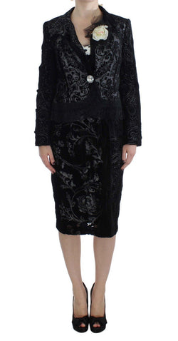 Black Floral Sheath Dress & Blazer Set