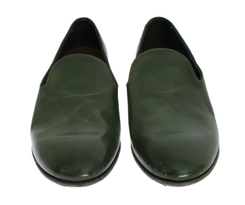 Green Leather Loafers Shoes