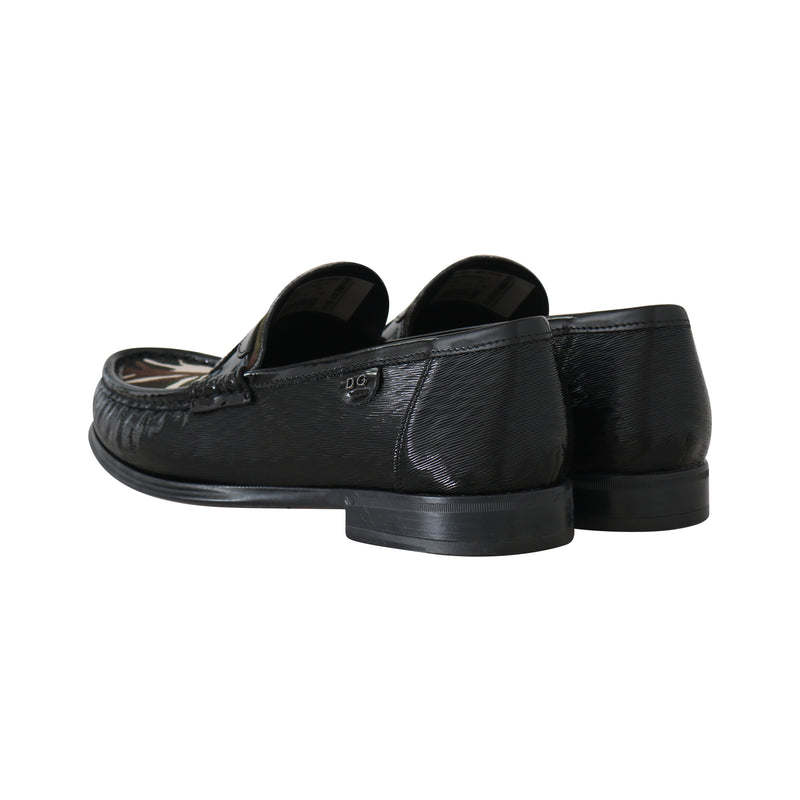Black Leather Moccasins Pony Loafers