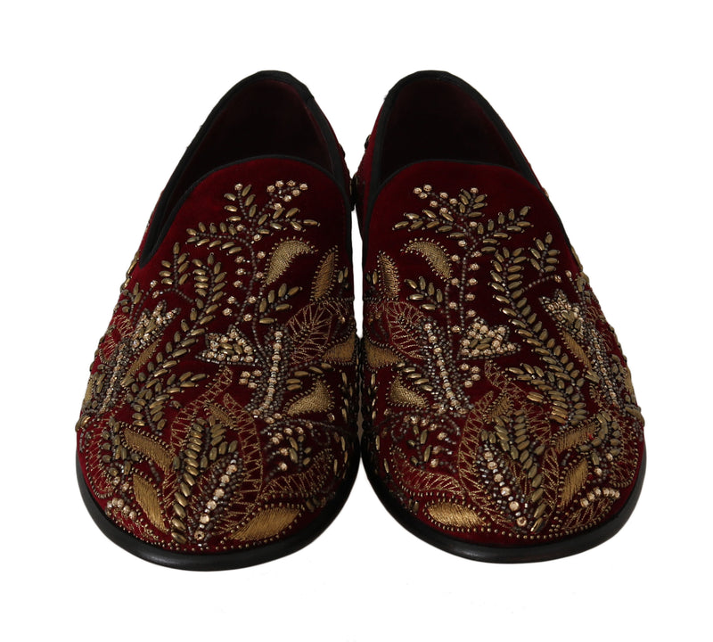 Red Velvet Crystal Sequined Loafers