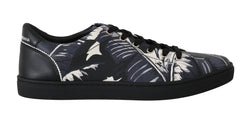 Black Leaf Print Leather Casual Gym Sneakers
