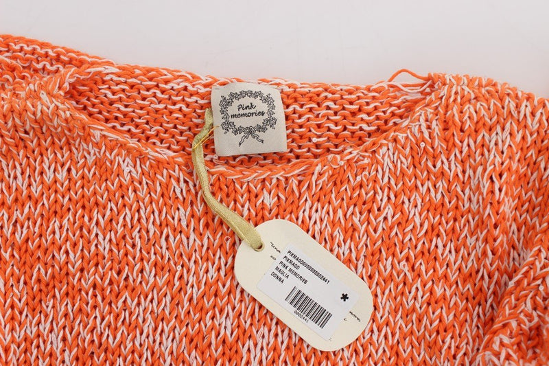 Orange Cotton Blend Knitted Pullover Sweater