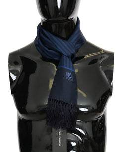 Blue Silk Striped Pattern Scarf