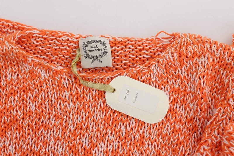Orange Cotton Blend Knitted Pullover Sweater