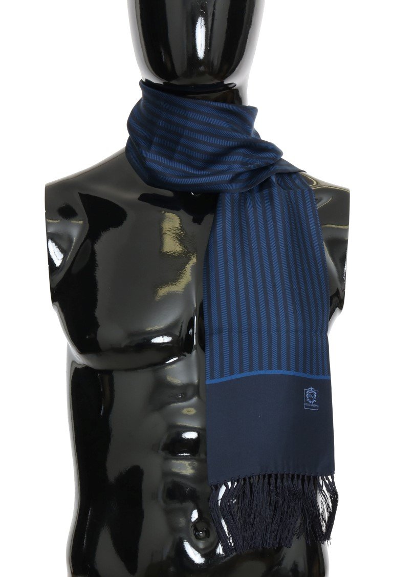 Blue Silk Striped Pattern Scarf