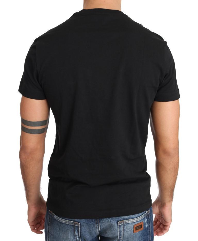 Black Cotton Logo Motive Print Crewneck T-shirt