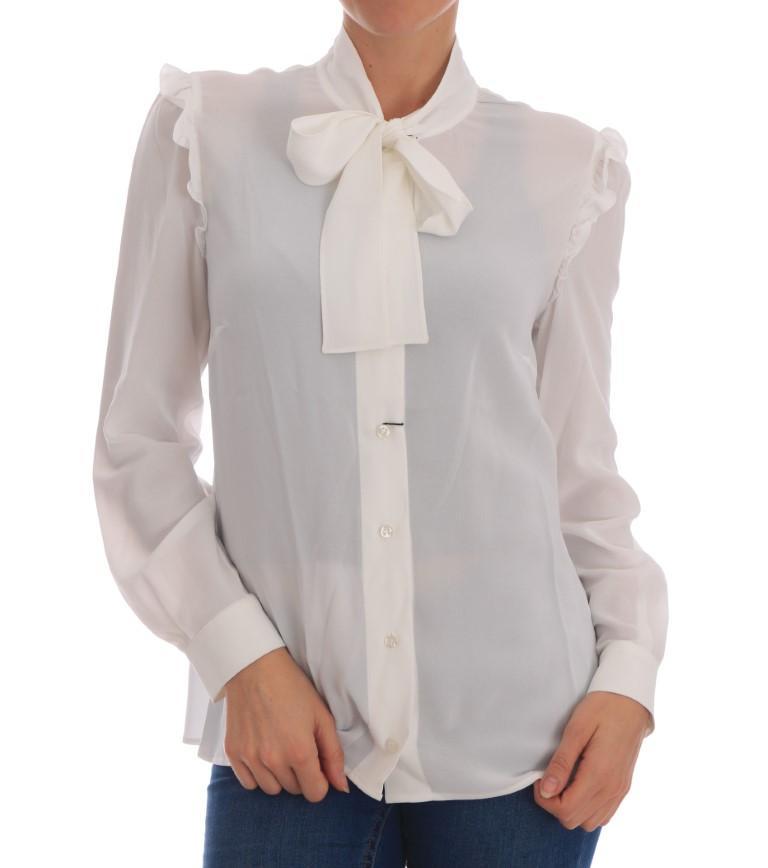 White Stretch Bow Dress Shirt