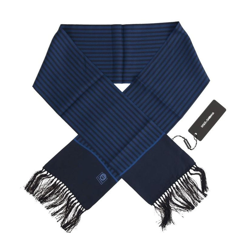 Blue Silk Striped Pattern Scarf