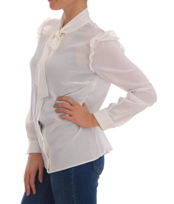 White Stretch Bow Dress Shirt