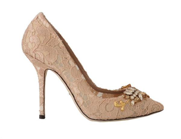 Beige Lace Taormina Crystal Pumps