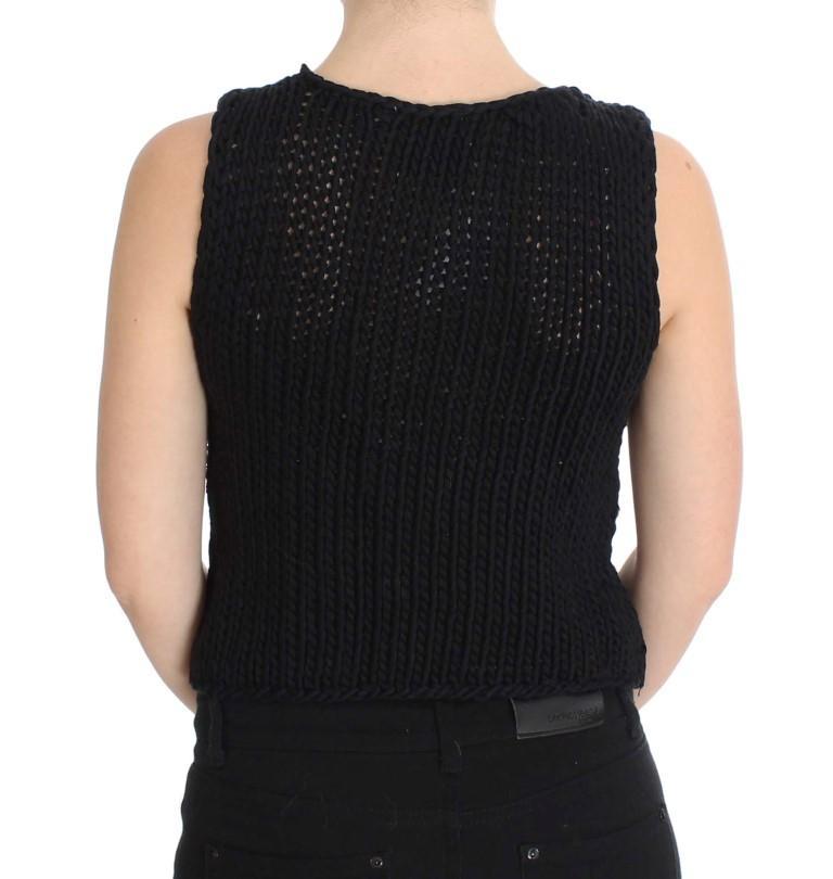 Blue Cotton Knitted Sleeveless Sweater