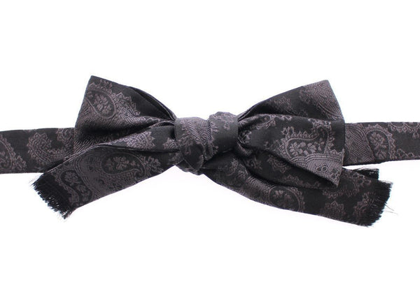 Black Gray Silk Baroque Paisley Bow Tie