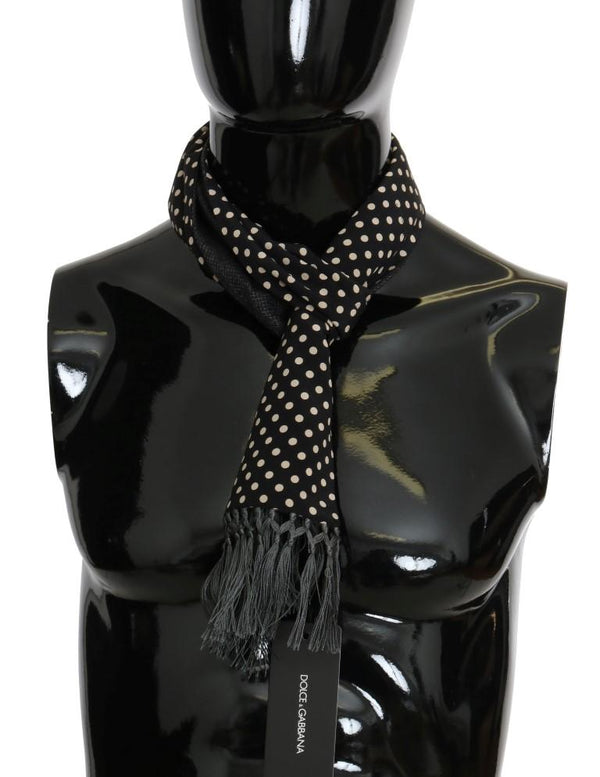 Black Silk Polka Dot Print Scarf