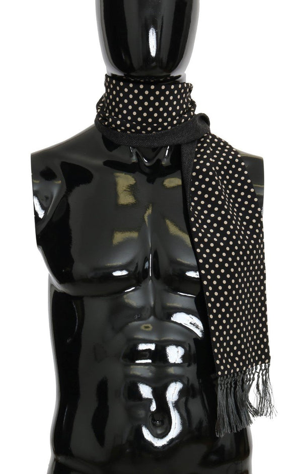 Black Silk Polka Dot Print Scarf