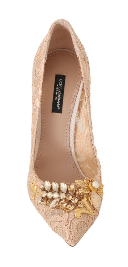 Beige Lace Taormina Crystal Pumps