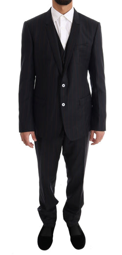 Blue Striped Single Breasted 3 Piece Suit