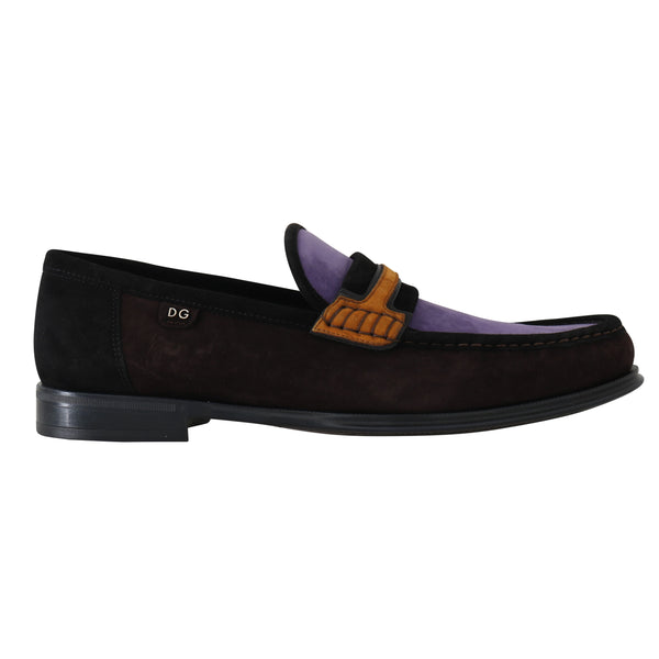 Brown Purple Suede Moccasins Loafers