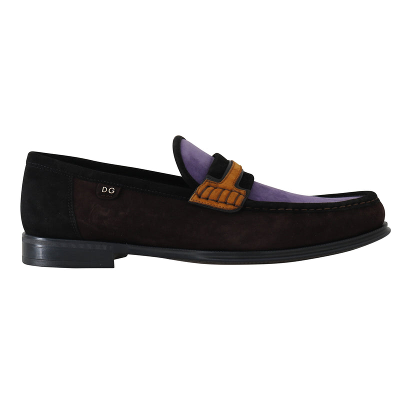 Brown Purple Suede Moccasins Loafers