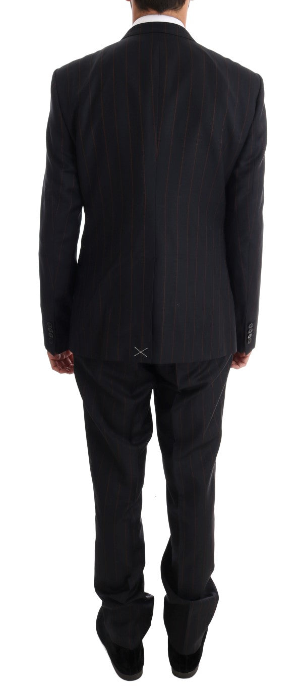 Blue Striped Single Breasted 3 Piece Suit