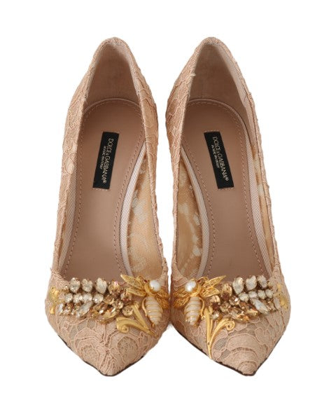 Beige Lace Taormina Crystal Pumps