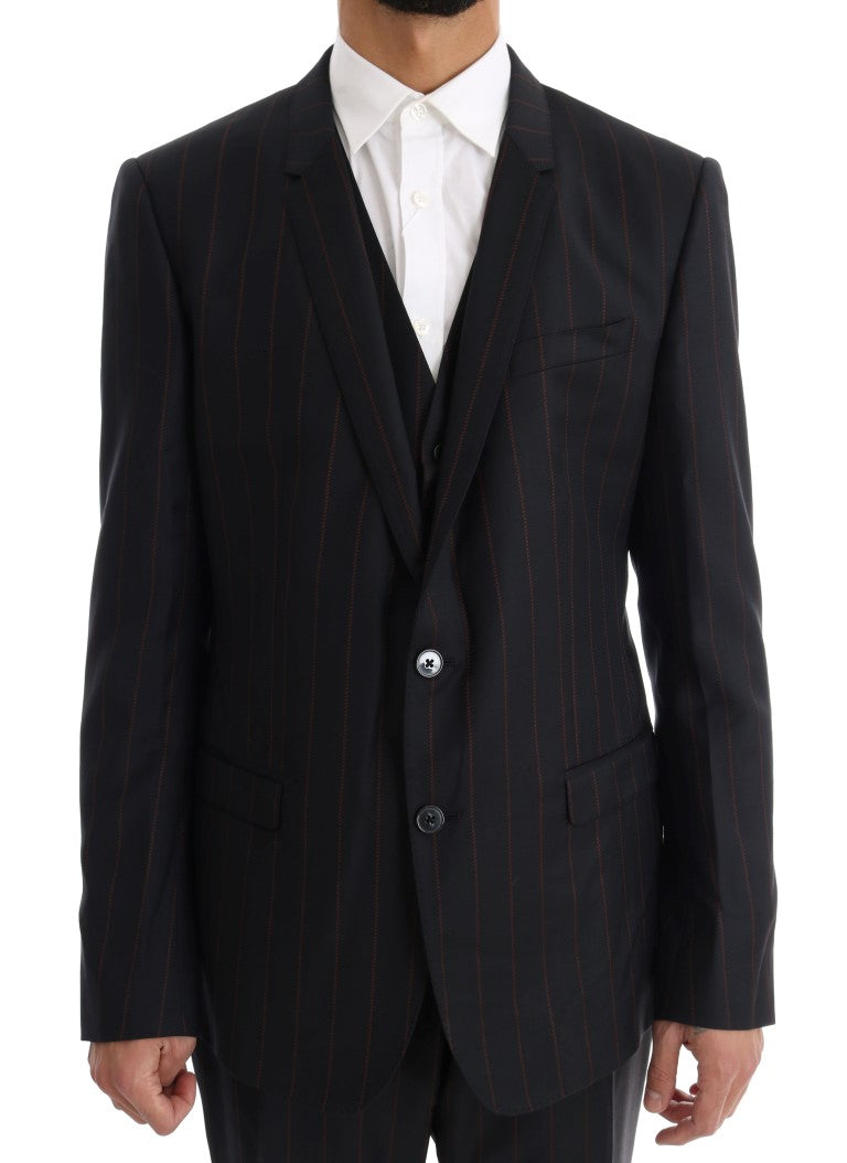 Blue Striped Single Breasted 3 Piece Suit