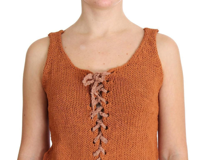 Orange Cotton Knitted Sleeveless Sweater