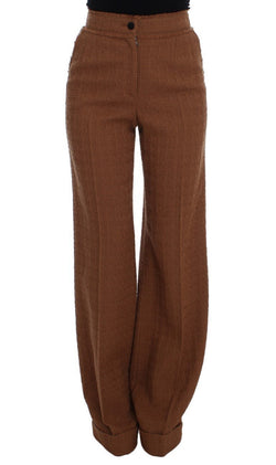 Brown Wool Stretch High Waist Pants