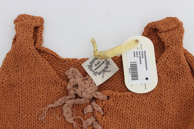Orange Cotton Knitted Sleeveless Sweater