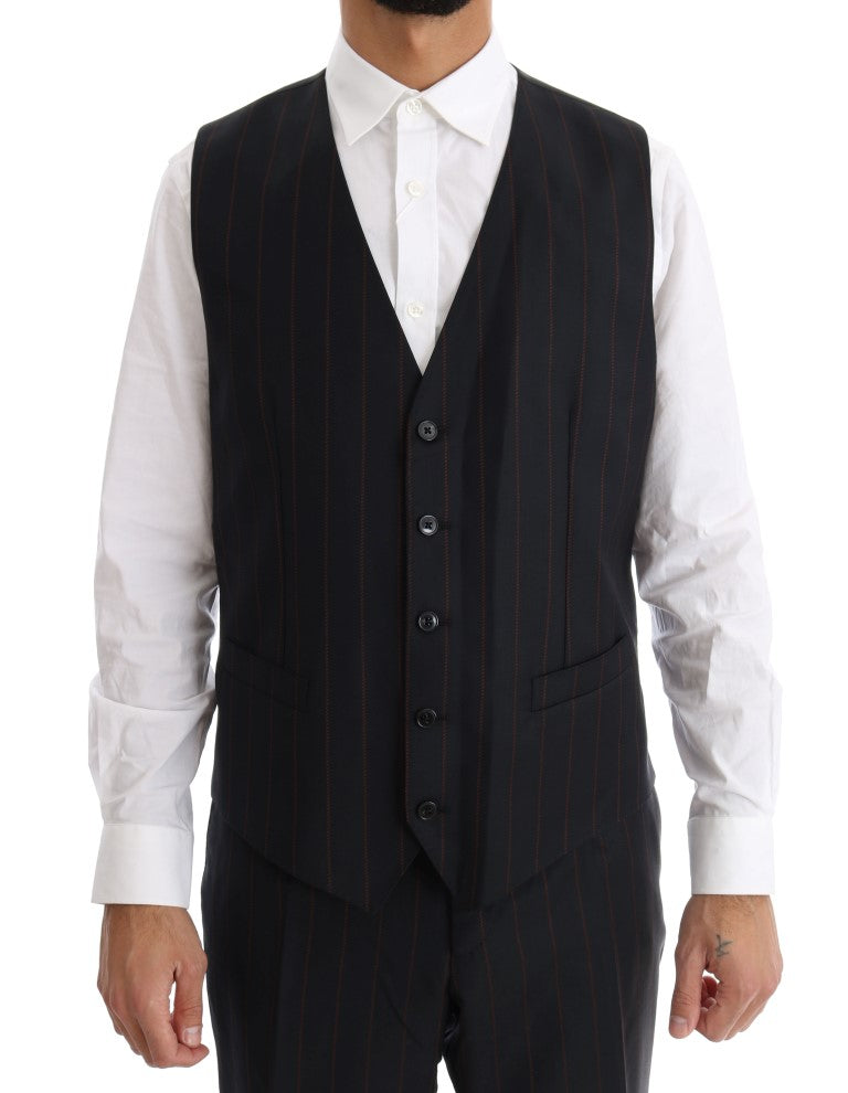 Blue Striped Single Breasted 3 Piece Suit