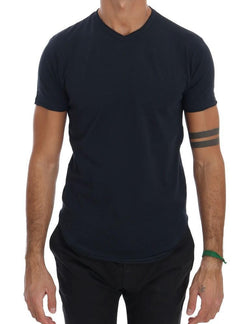 Blue Cotton Stretch V-neck T-shirt