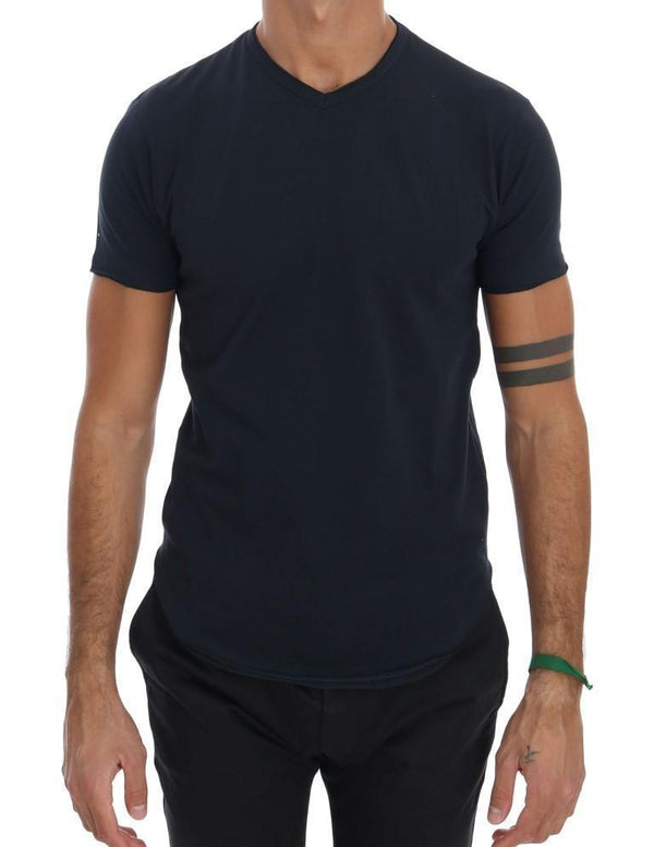 Blue Cotton Stretch V-neck T-shirt