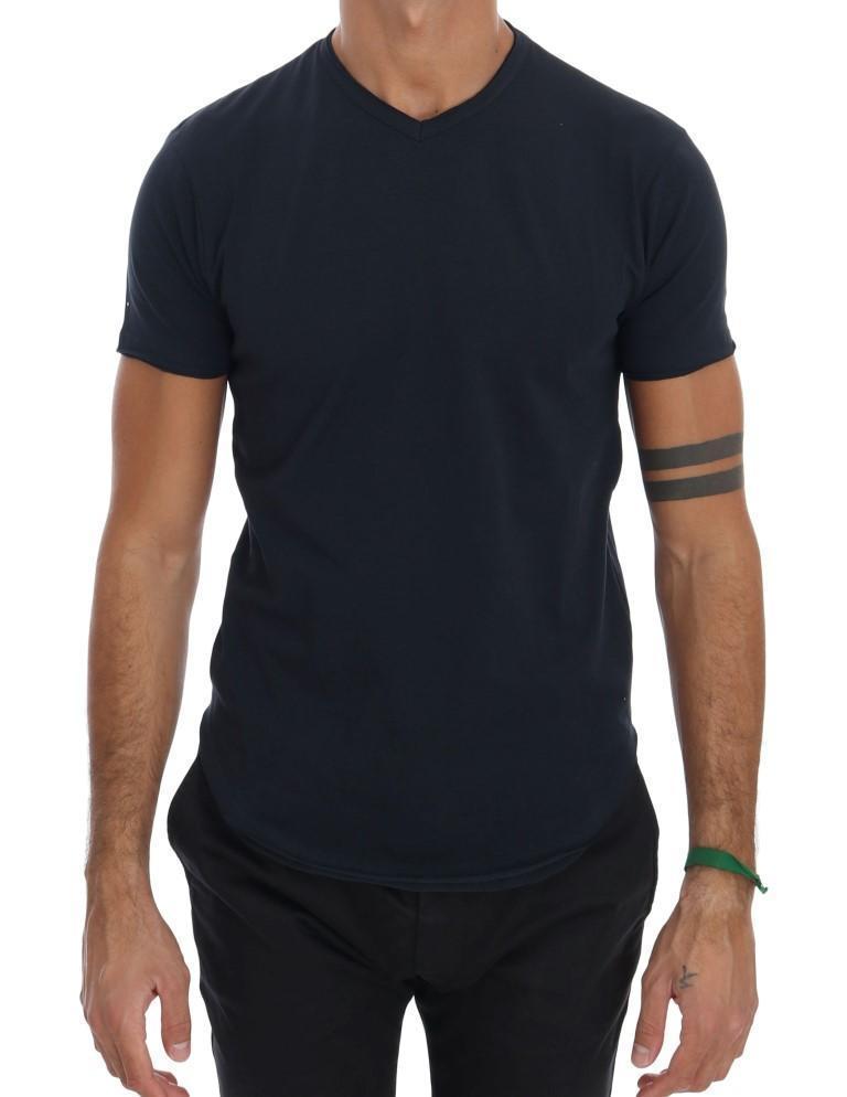 Blue Cotton Stretch V-neck T-shirt