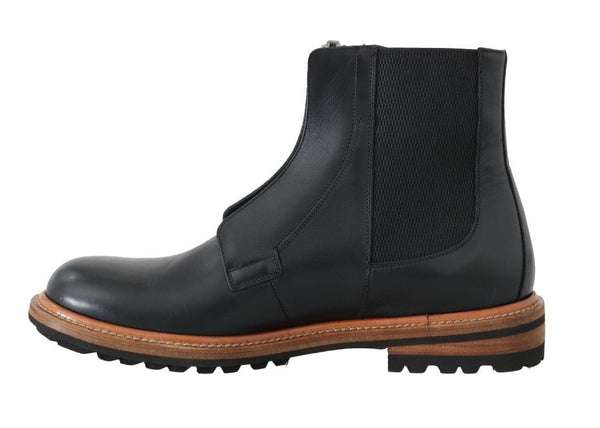 Black Leather Ankle Stretch Boots