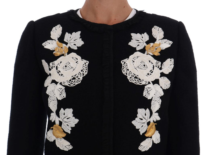 Black Wool Silk Gold Brooch Cardigan Sweater