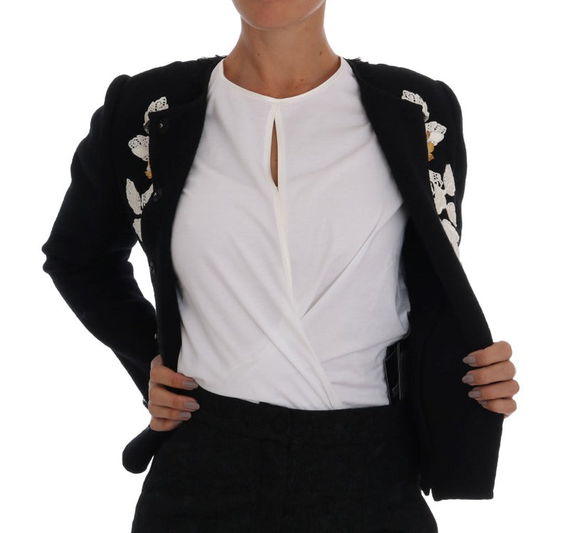 Black Wool Silk Gold Brooch Cardigan Sweater