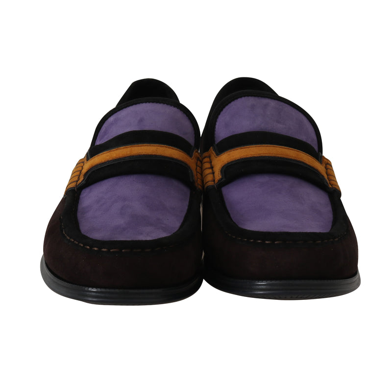 Brown Purple Suede Moccasins Loafers