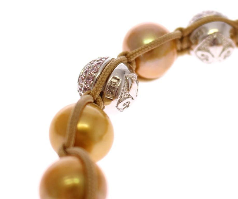 Gold Sea Pearls Pink CZ 925 Silver Bracelet