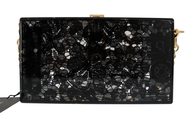 Black Taormina Lace Crystal Clutch Bag