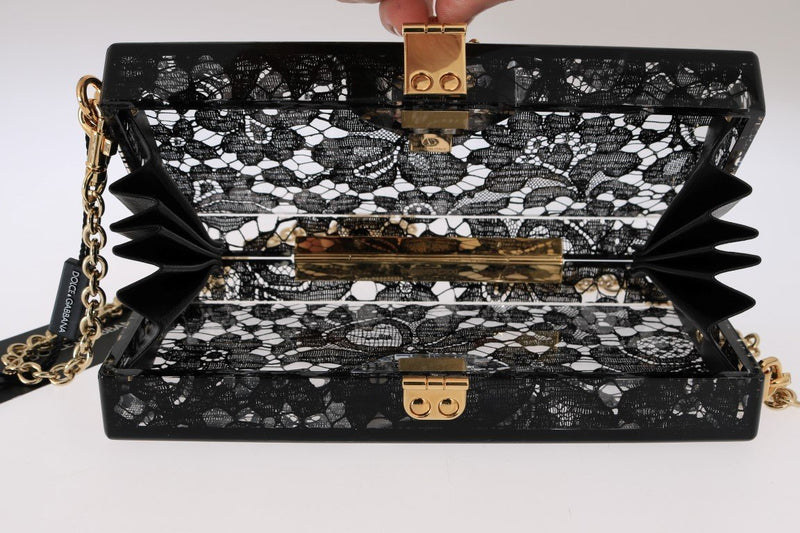 Black Taormina Lace Crystal Clutch Bag