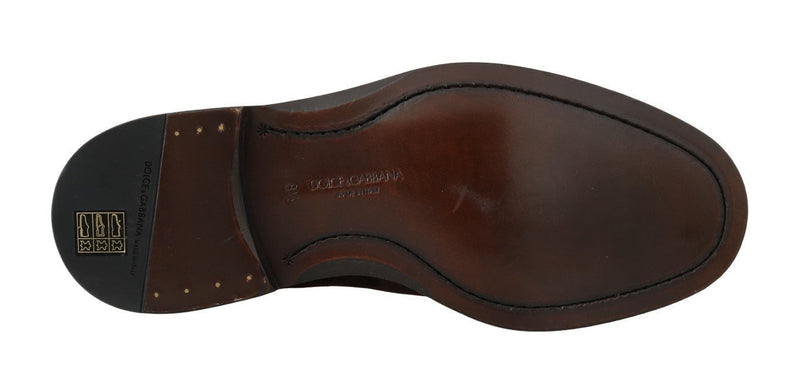 Brown Leather Wingtip Studded Derby Shoes