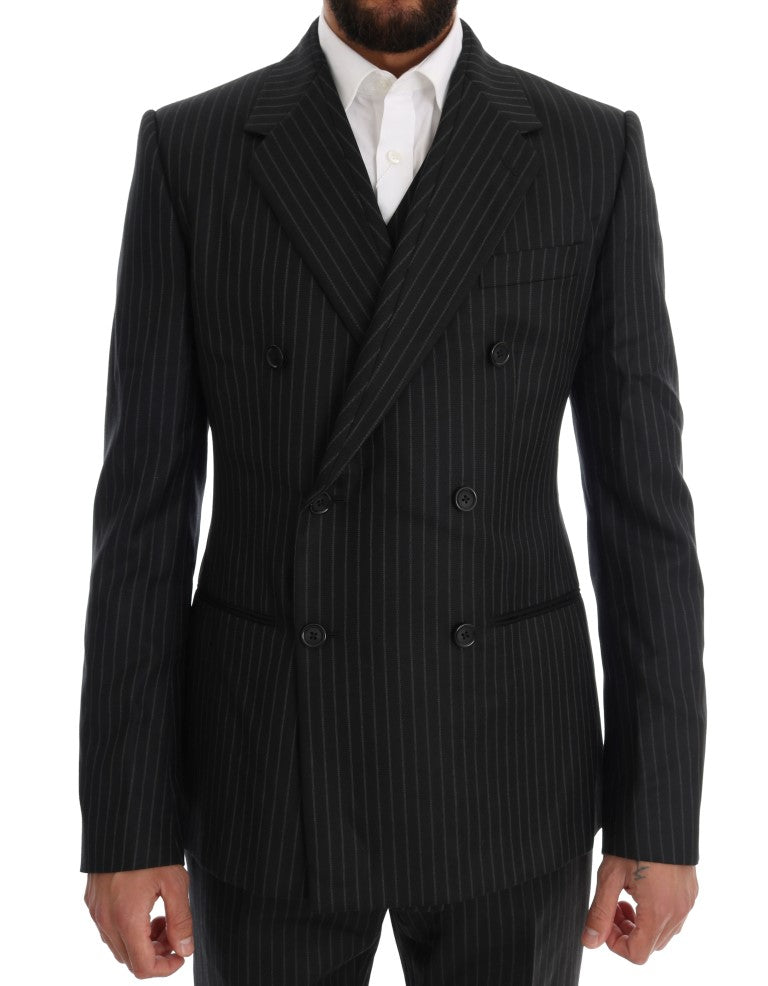 Black Striped Double Breasted 3 Piece Suit