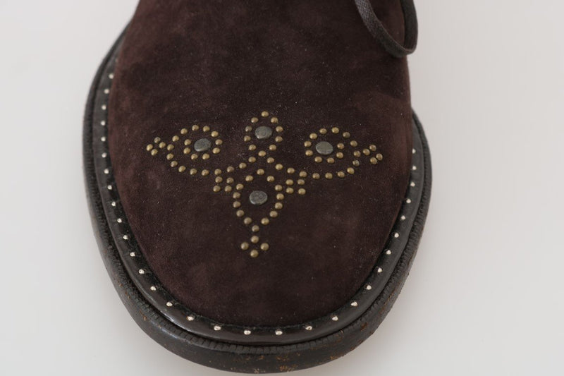 Brown Leather Wingtip Studded Derby Shoes