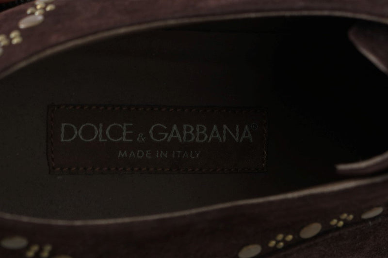Brown Leather Wingtip Studded Derby Shoes