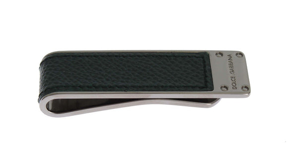 Green Leather Silver Brass Money Clip